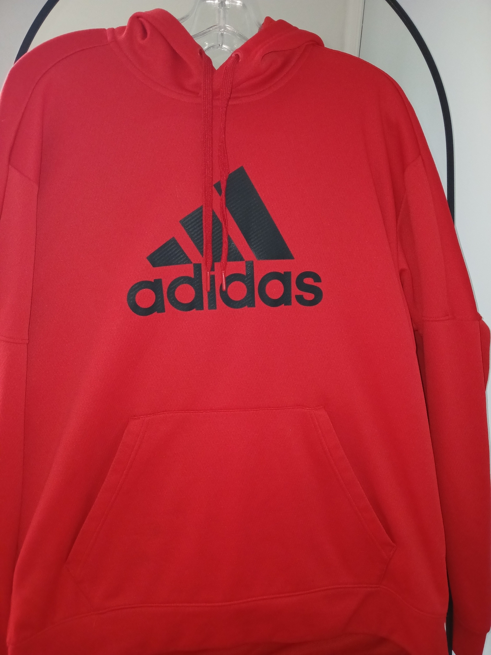 adidas Mens Red Pullover Hooded Fleece Logo Hoodie w/ Pockets Size L